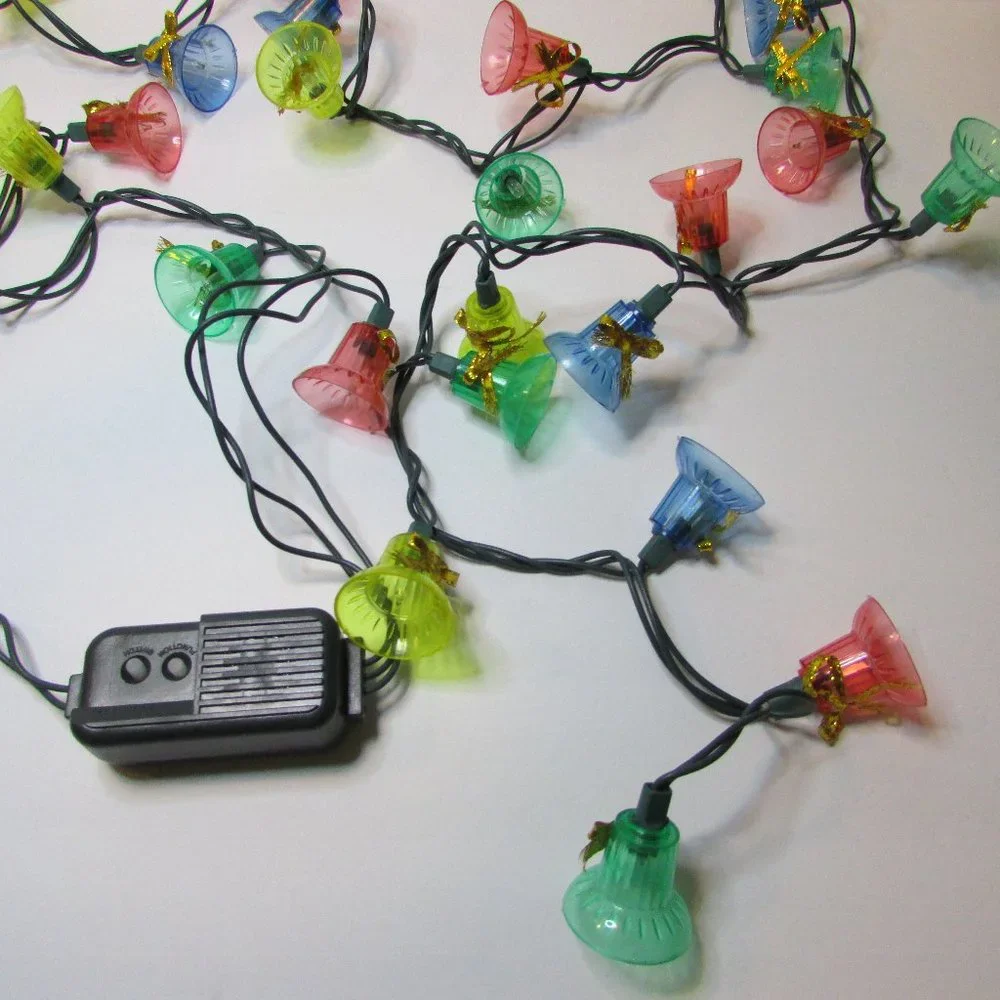 vintage string lights plastic colorful blinking bells play Christmas songs - Picture 6 of 14
